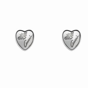 Gucci Heart Bee Stud Earrings Silver